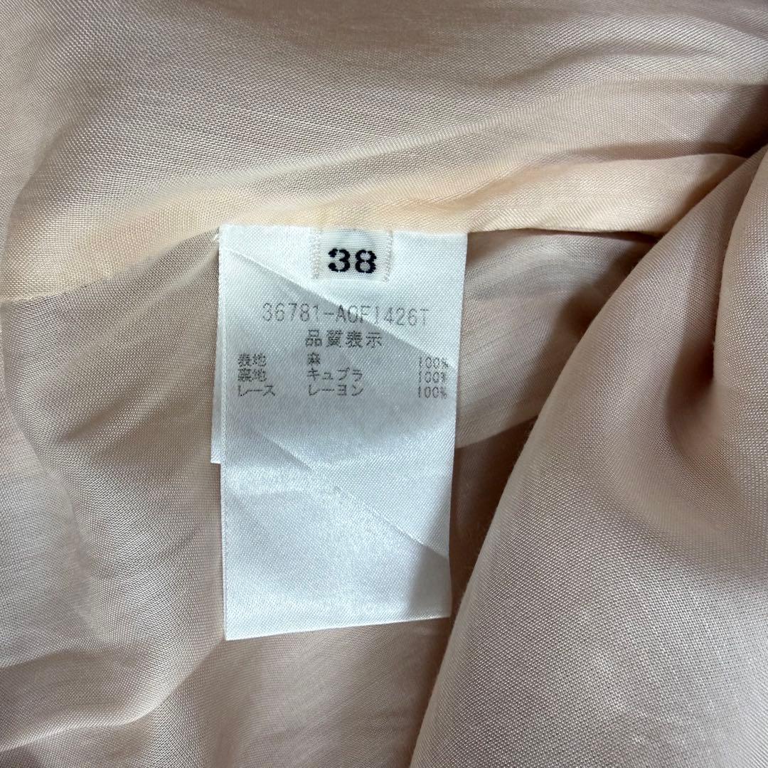 美品✨フォクシー リネンタックワンピース ふんわりAライン ピンクベージュ 38
