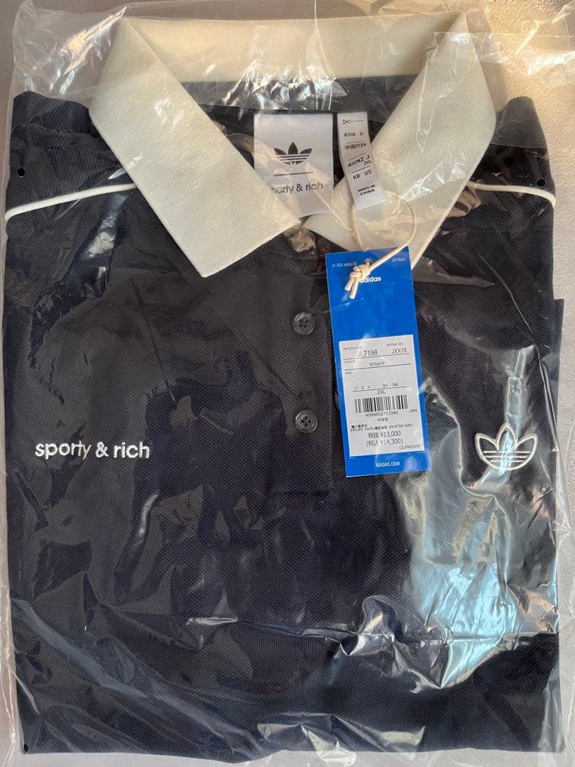adidas × sporty & rich ネイビー ポロシャツ 半袖