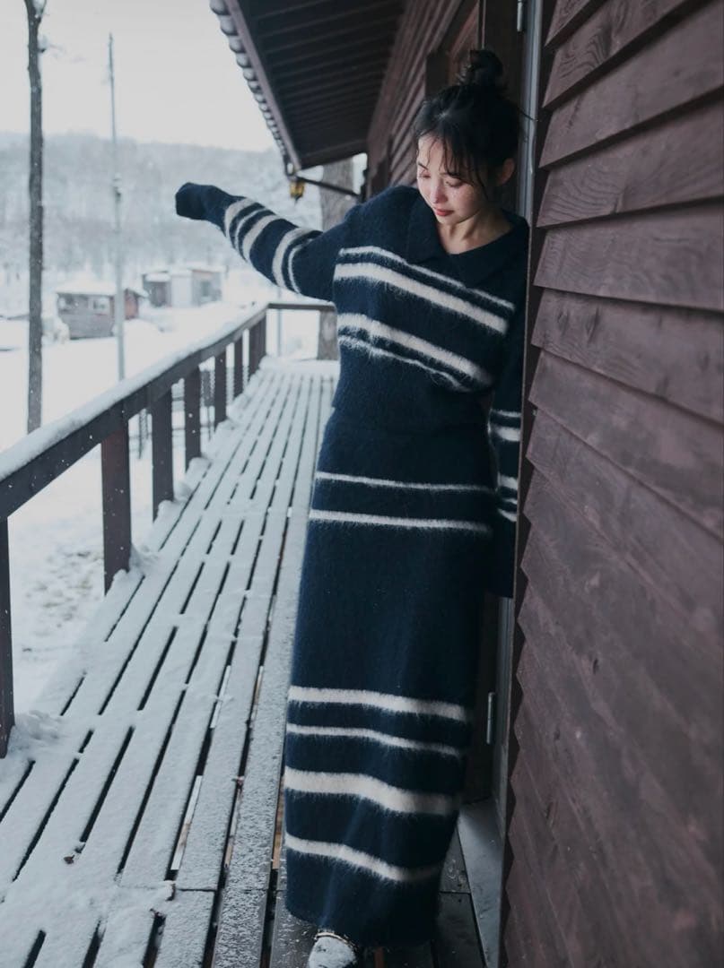スカート andequal nuance border knit maxi skirt