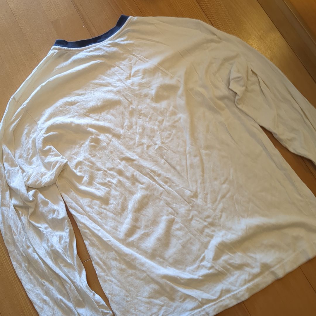 90s STUSSY ホワイト/ネイビー ストライプ 長袖TシャツサイズM紺タグ