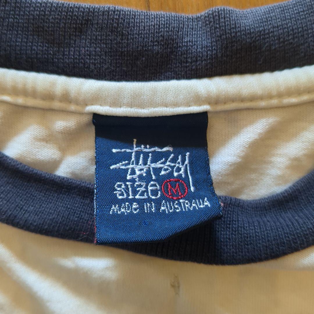 90s STUSSY ホワイト/ネイビー ストライプ 長袖TシャツサイズM紺タグ