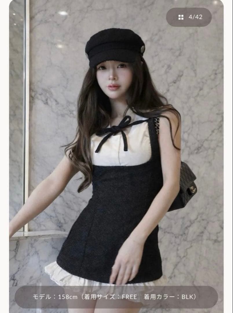 ダーリッチ　クラシカルドッキングフリルミニワンピース　BLK Free size
