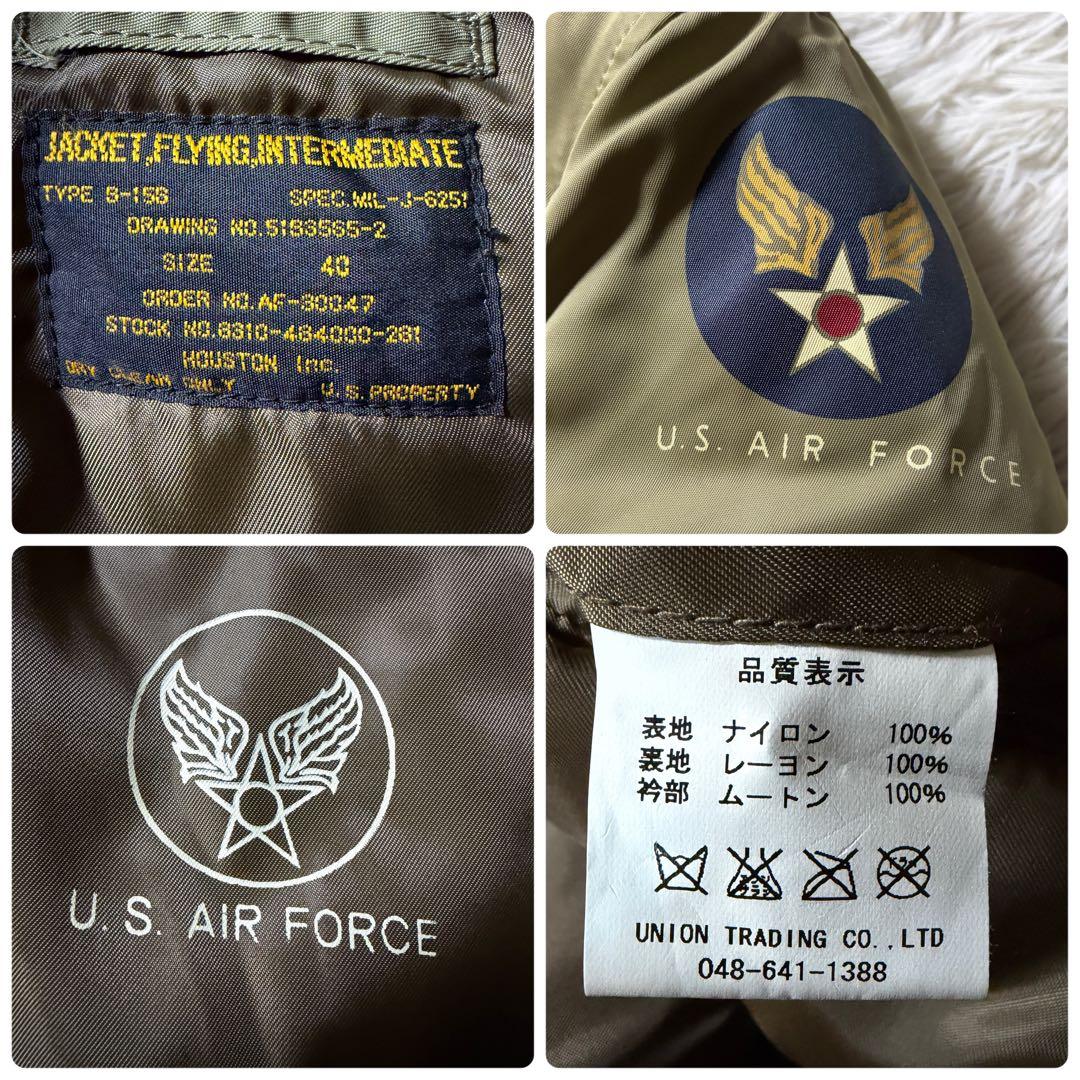 美品/40サイズ✨HOUSTON フライトジャケット　B-15B カーキ　襟ボア