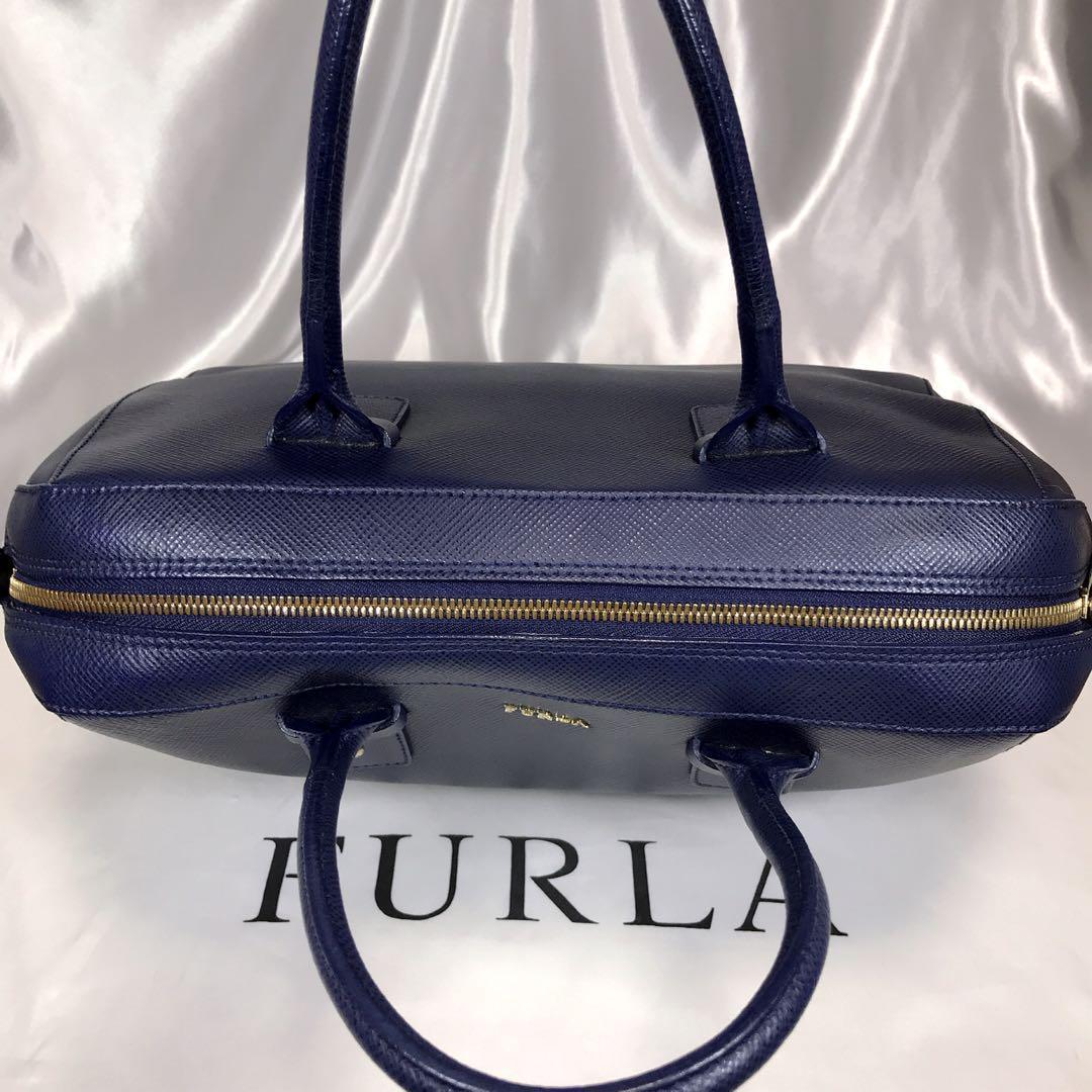 フルラ　FURLA　ハンドバッグ　ボストンバッグ　レザー　ネイビー