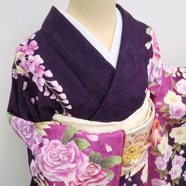 ｍ1954＊美品 正絹 金駒刺繡 薔薇 金通しトールサイズ 成人式 振袖単品