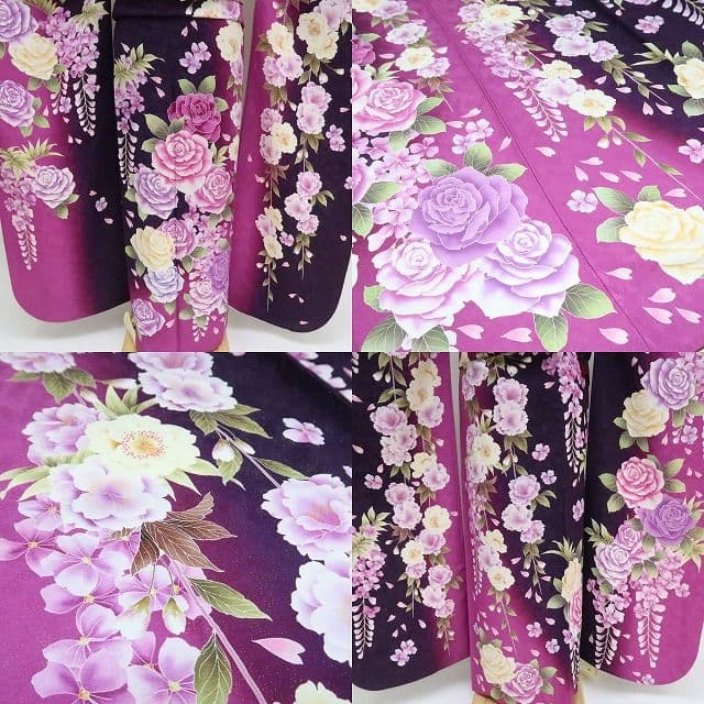 ｍ1954＊美品 正絹 金駒刺繡 薔薇 金通しトールサイズ 成人式 振袖単品