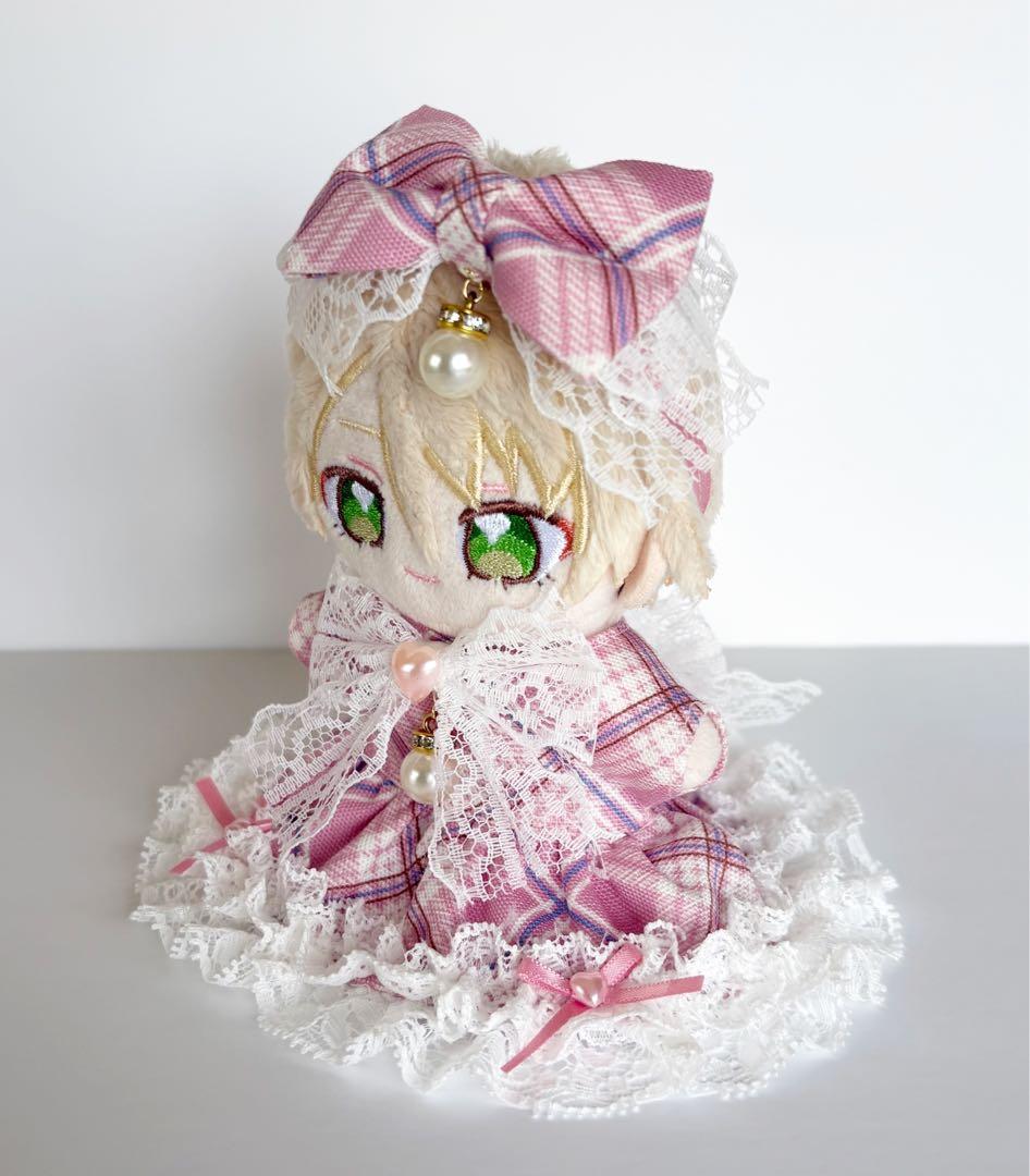 ぬい服　in25　いつぬいサイズ　チェック柄③　ピンク　ワンピース