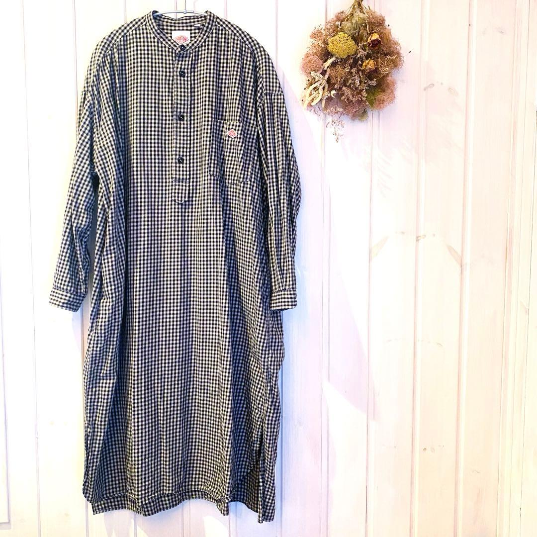 重ね着にも大活躍❣️DANTON ワンピース チェック柄 36 スタンドカラー M