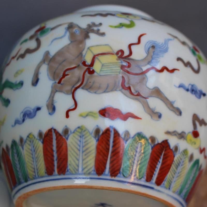 青花斗彩八宝紋天子壺 工芸品 美術品 置物