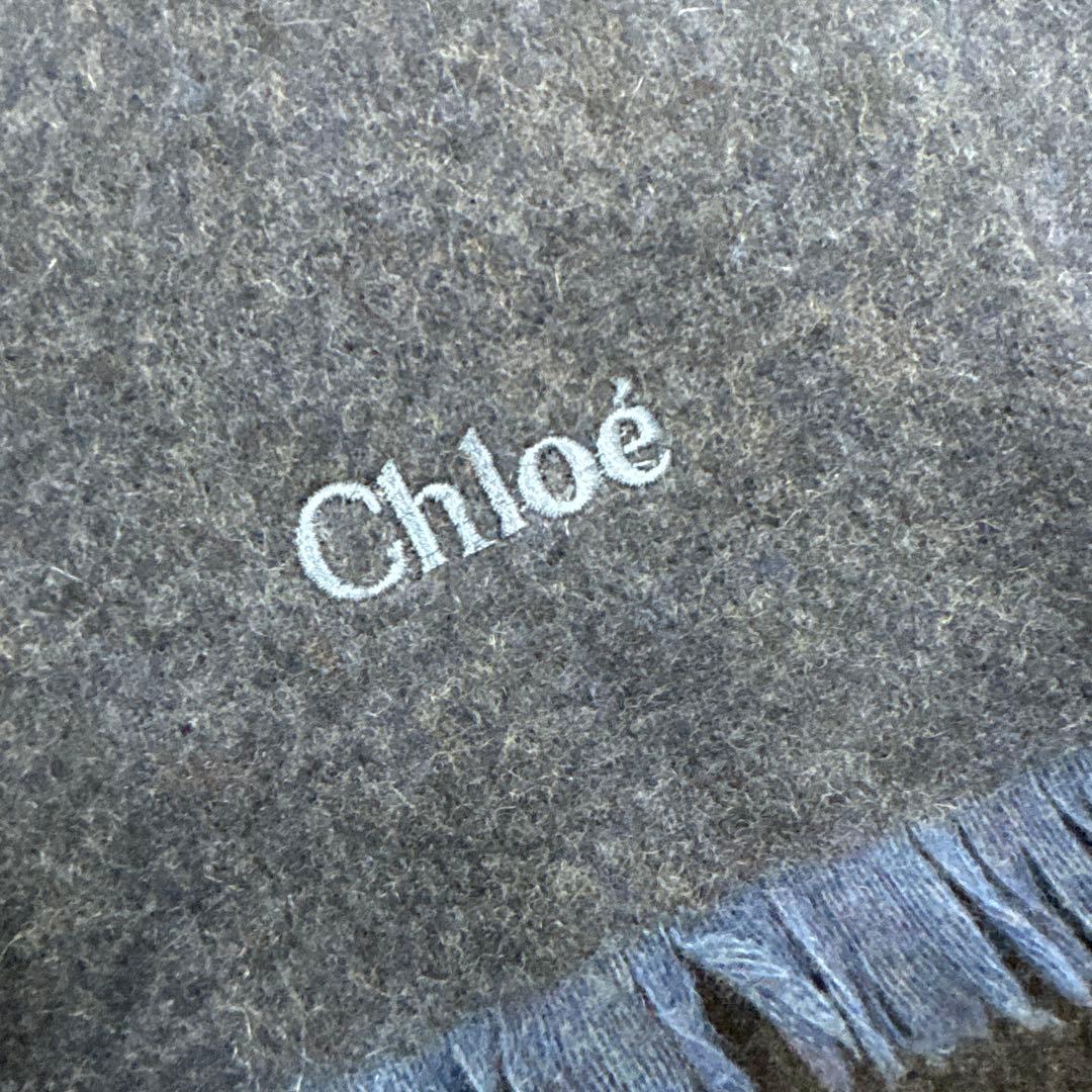 綺麗！Chloé クロエ チェック柄マフラー 超大判マフラー ネイビー系