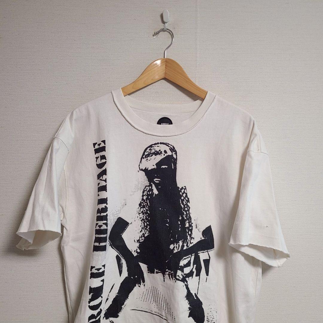 CIRCLE HERITAGE プリント Tシャツ 半袖 ダメージ加工 L 白