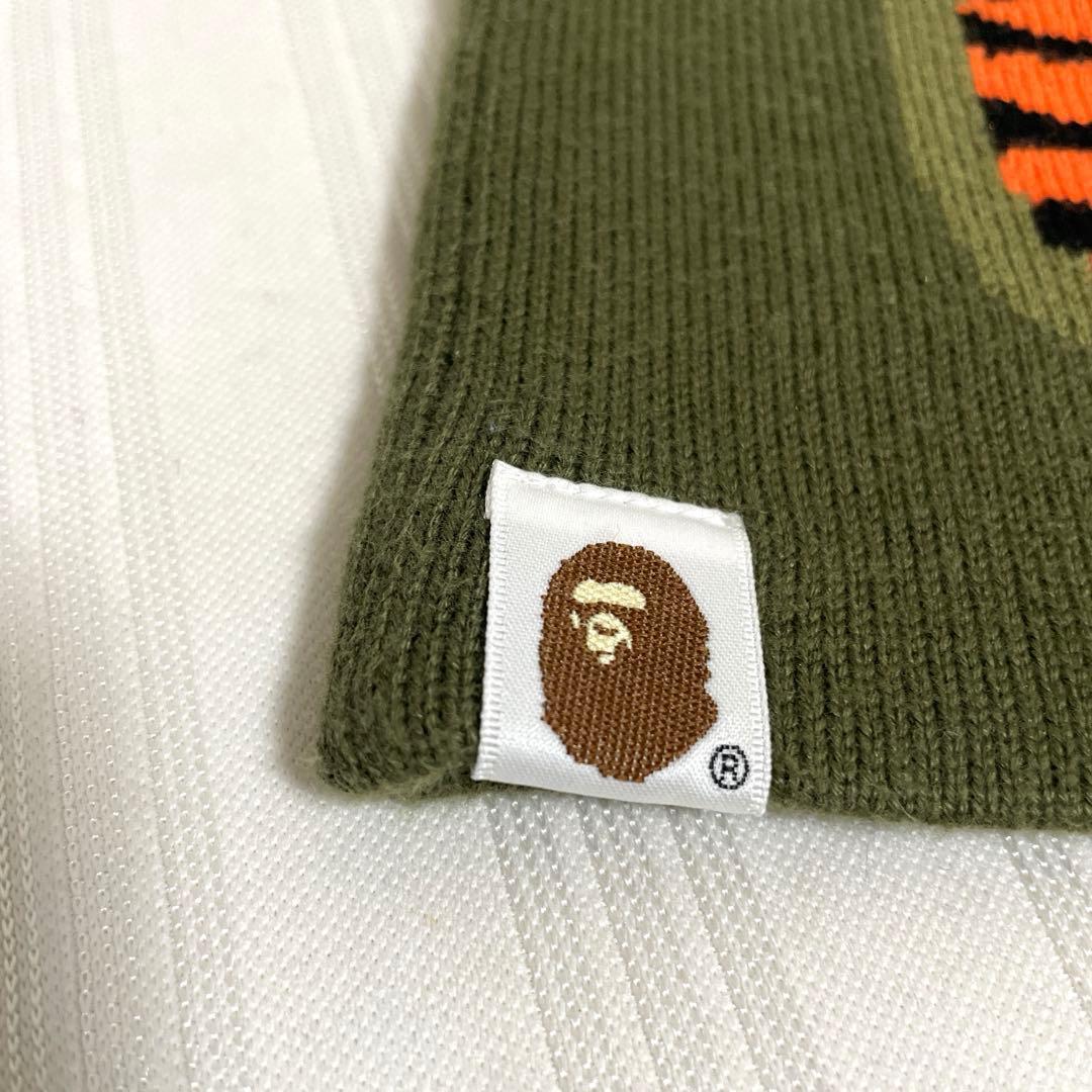 極美品 アベイシングエイプ ニット帽 ニットキャップ ビーニー シャーク カーキ