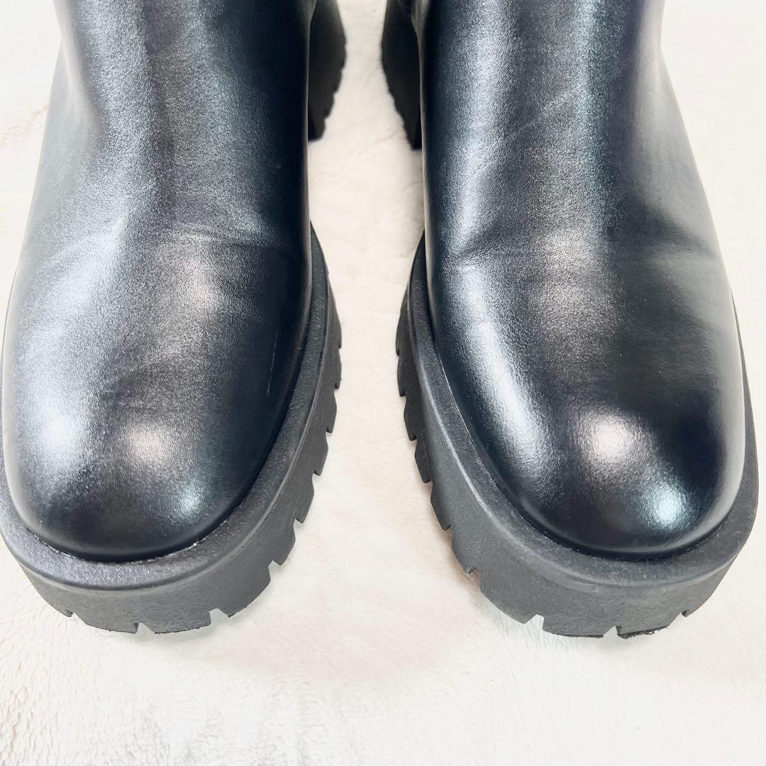 【美品】ZARA ロングブーツ ブラック 37 24cm レザー　ニーハイ　厚底