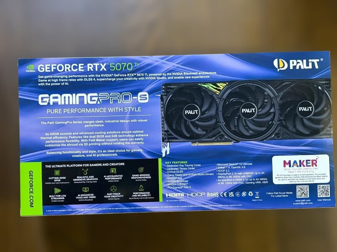 新品未使用 Palit RTX 5070 Ti 16GB GamingPro