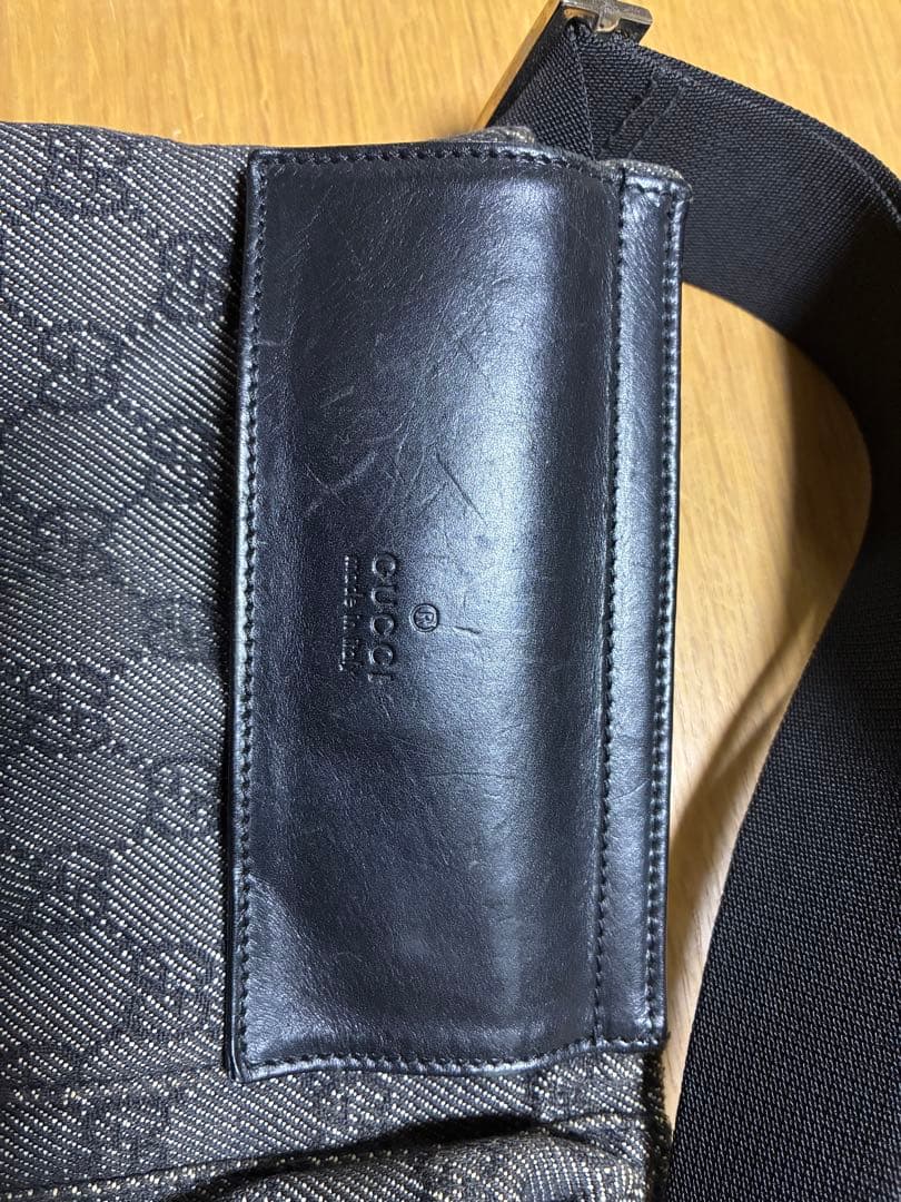 GUCCI ボディバッグ グレー キャンバス・レザー