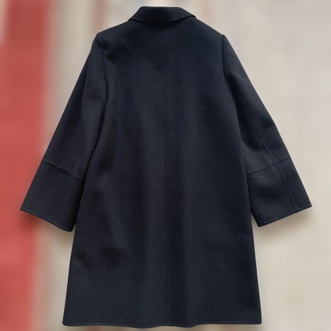 ピエールカルダン カシミヤ100%ロングコート ブラック ステンカラーコート