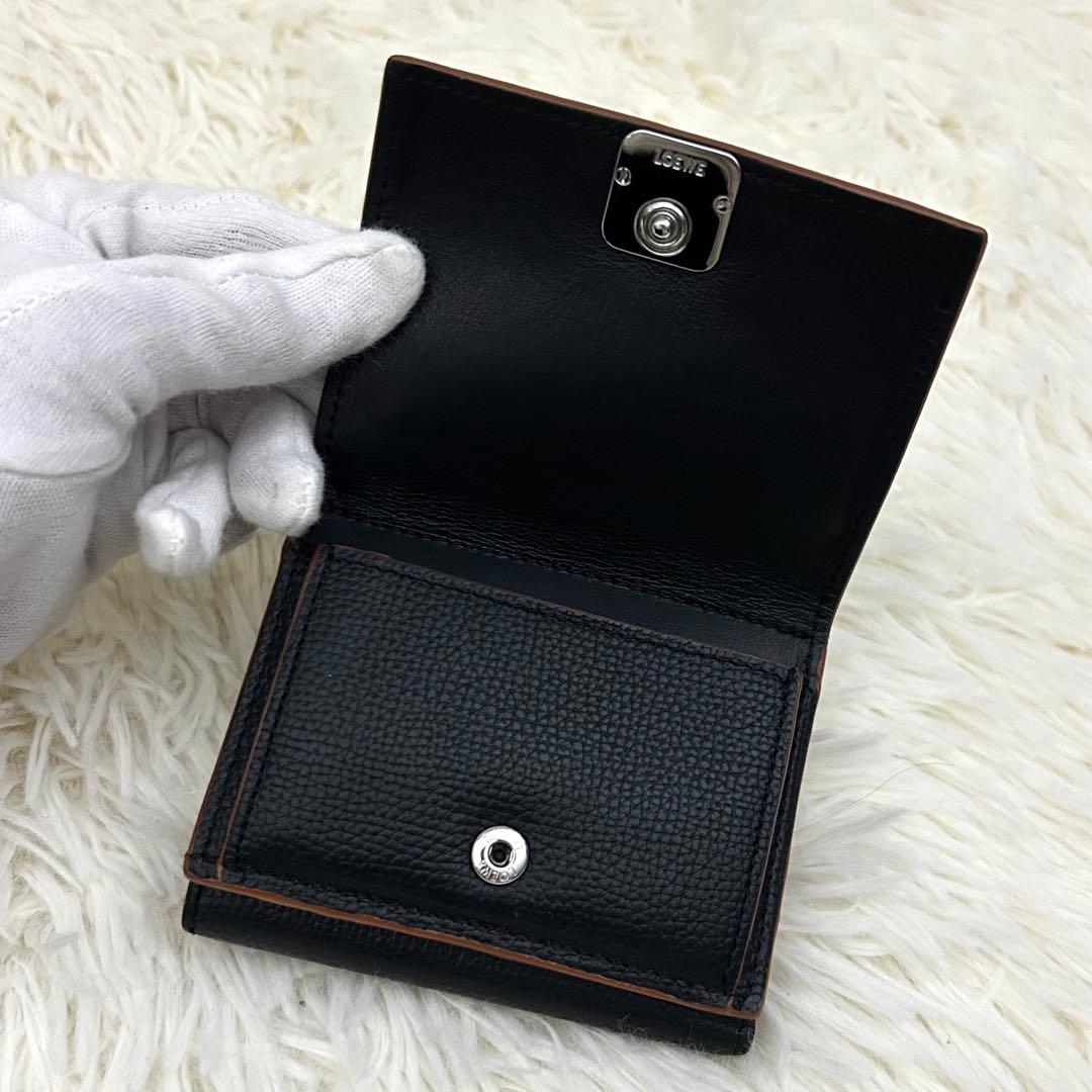 ［極美品］LOEWE アナグラム トライフォールド ウォレット 財布 ブラック
