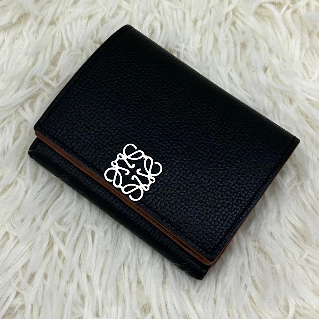 ［極美品］LOEWE アナグラム トライフォールド ウォレット 財布 ブラック