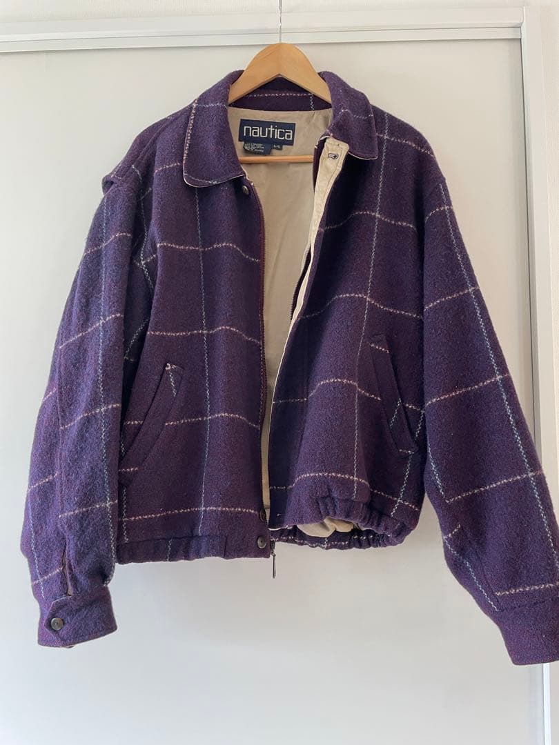 レア80s〜ノーティカ Nautica 紫 チェック柄 ジャケットブルゾン