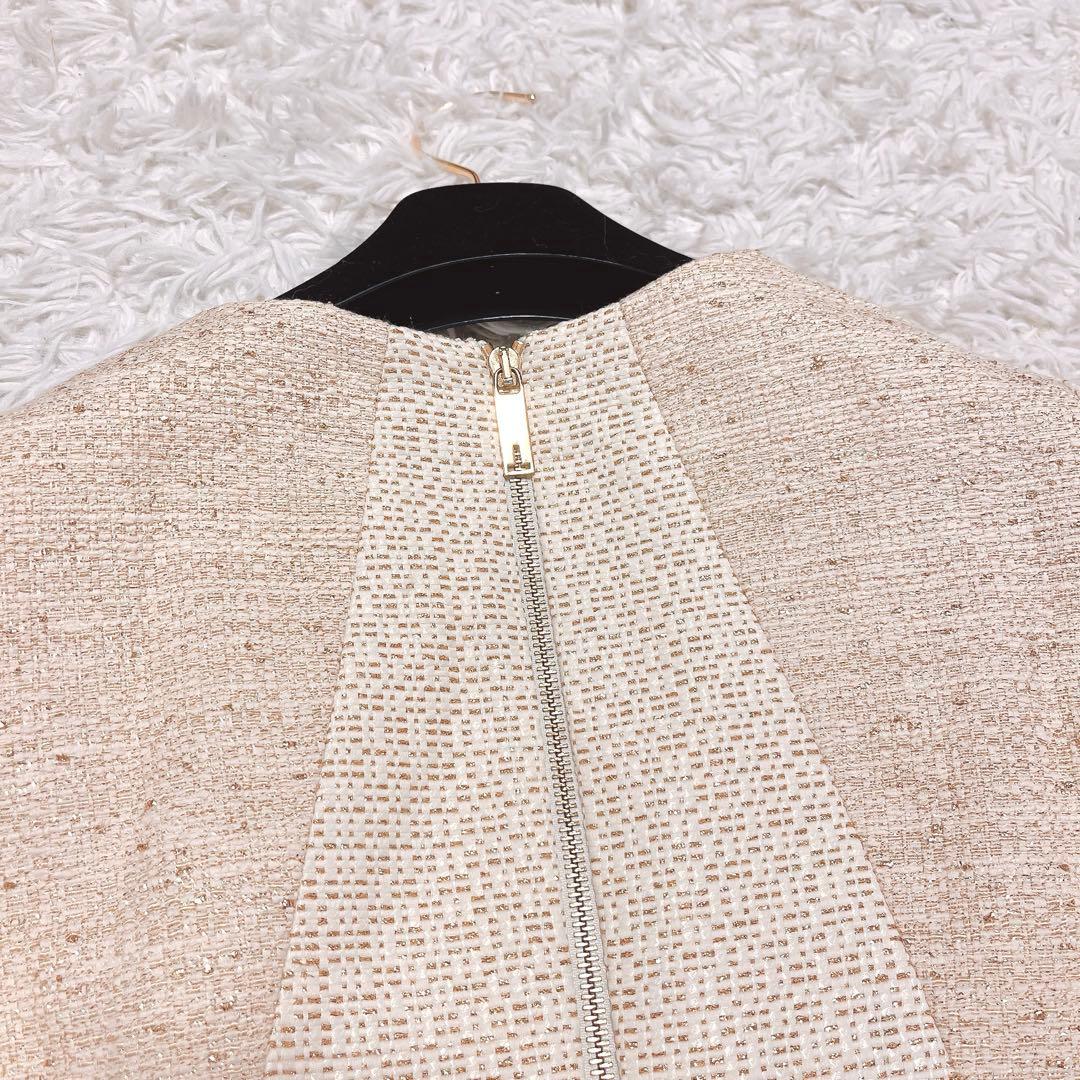 TEDBAKER ビジュー ワンピース 半袖 ラメ ツイード ゴールド ドレス
