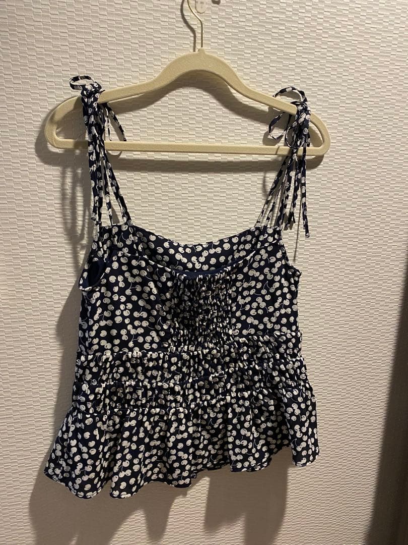 Herlipto Cherry Pattern Strap Top ネイビー M