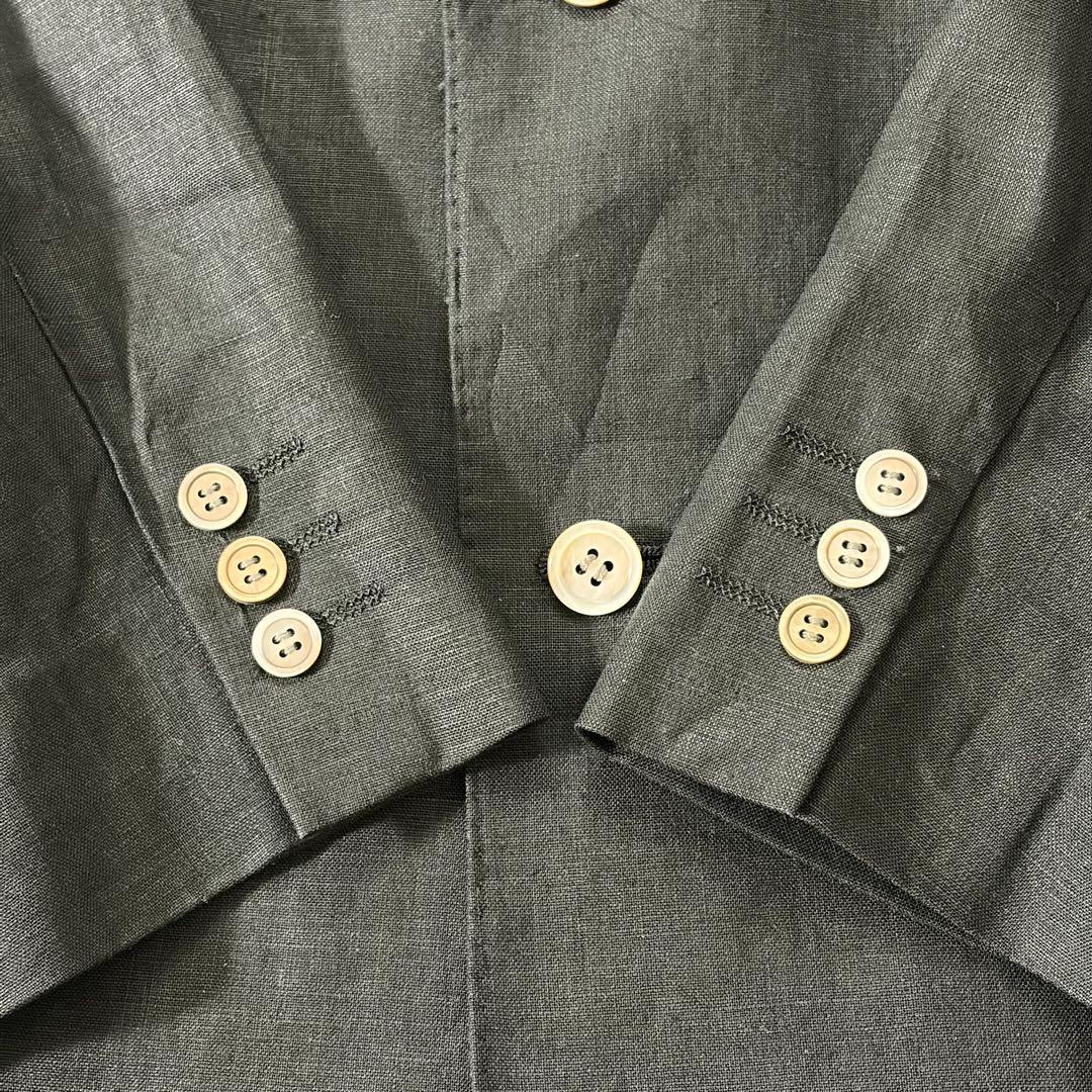 未使用級　パパス　テーラードジャケット　リネン100% ロゴ刺繍　ネイビー