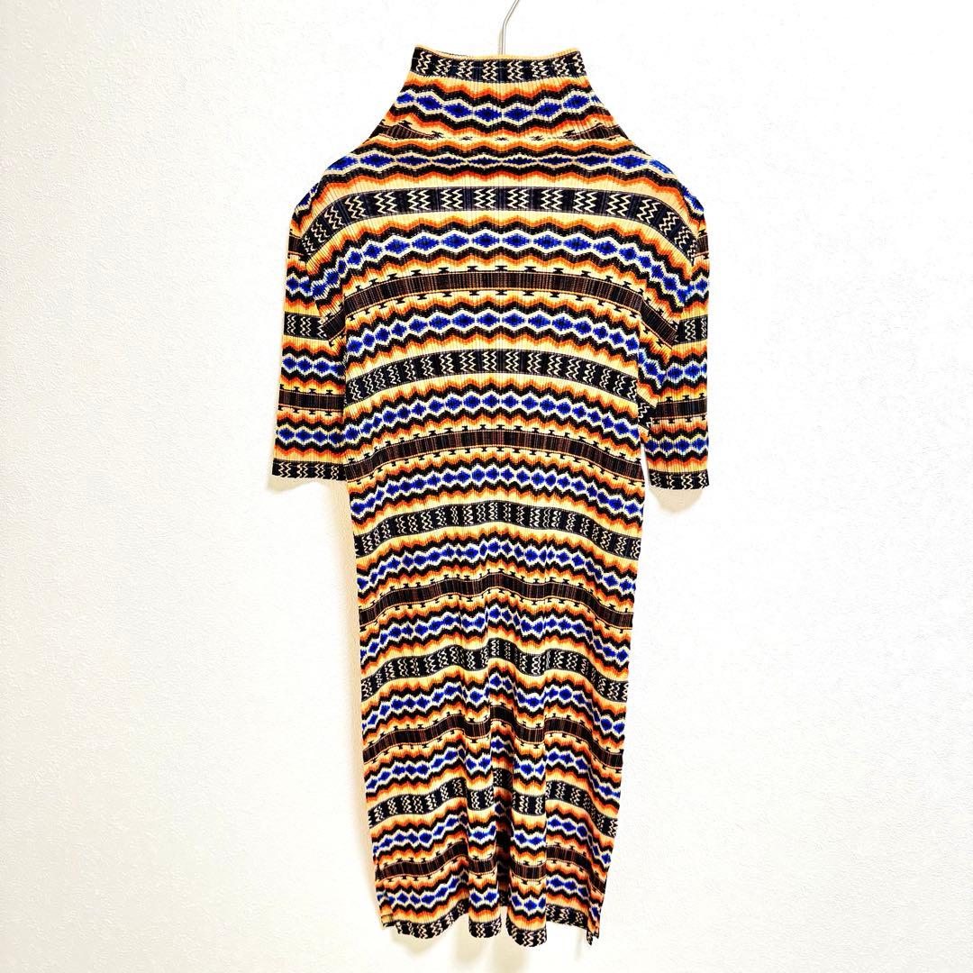 極美品✨PLEATS PLEASE ワンピース　総柄　ハイネック　七部丈