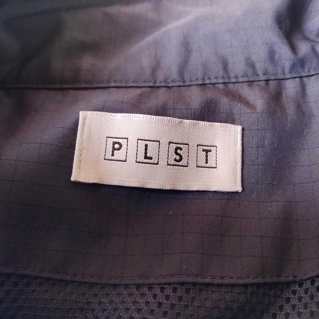美品☆PLST スタンドカラーロングコート レディース M 黒 シャドーチェック