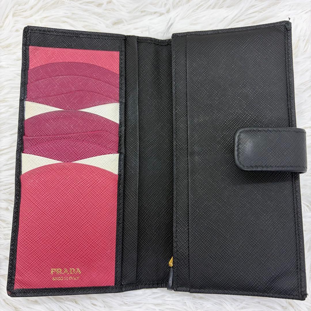 RFID搭載/美品✨️プラダ 長財布 折り財布 レザー バイカラー 黒 ピンク
