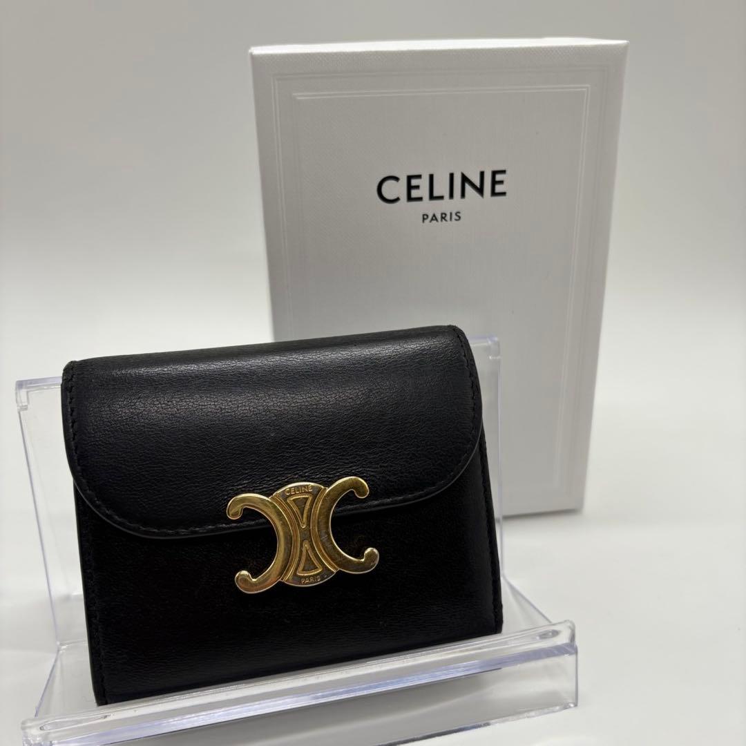 美品☆CELINE☆セリーヌ☆トリオンフ☆カーフスキン☆三つ折り☆財布☆ミニ財布