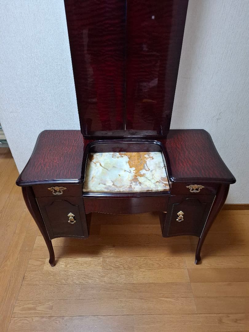 レトロ三面鏡　天板大理石 ①『机部』※必ずセットでご購入ください