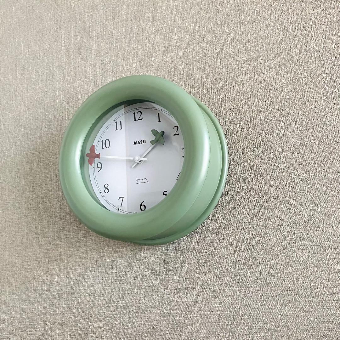 【訳あり】ALESSI キッチンクロック 壁掛け時計 オリーブグリーン