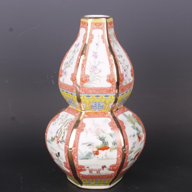 琺瑯彩十二支瓢簞瓶 景徳鎮 陶磁器 装飾品 工芸品 美術品 置物