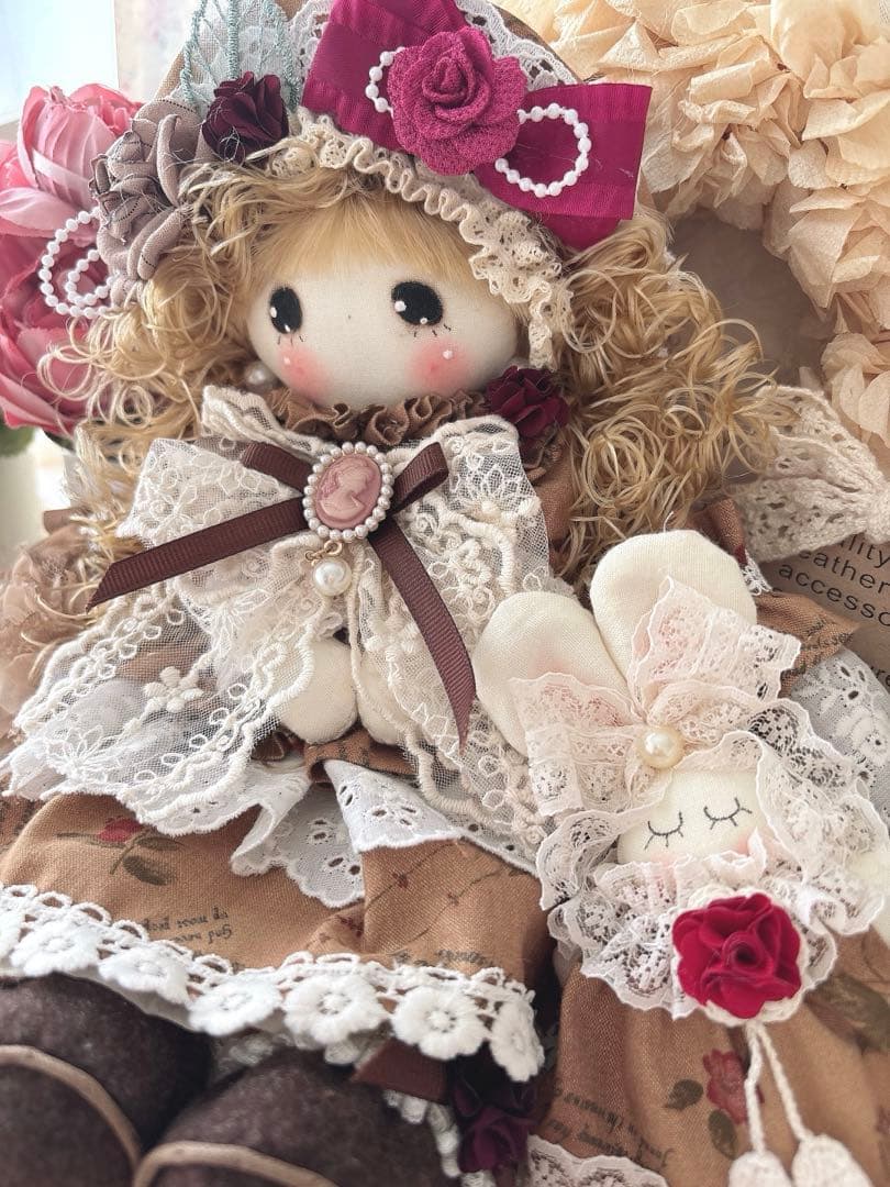 カントリードール♡ハンドメイド♡お人形♡ブラウンドール♡少し訳あり品♡