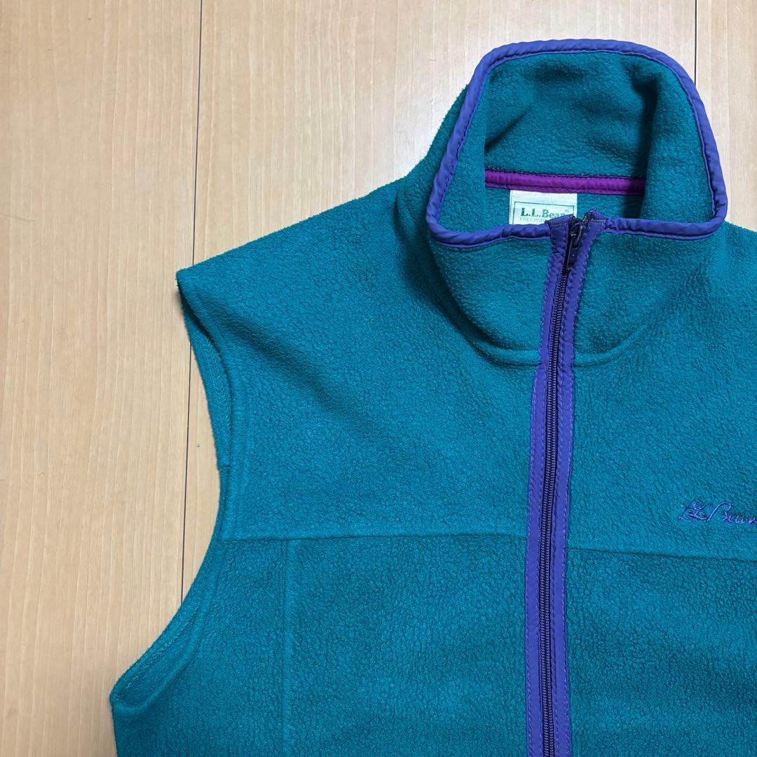 80s LLBean エルエルビーン フリースベスト 筆記体ロゴ 古着 M