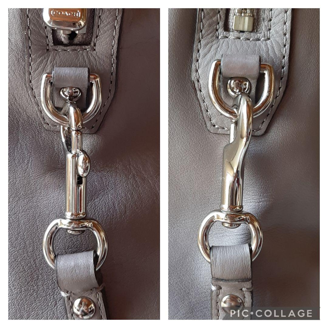 美品 COACH 2way レザー ミニボストンバッグ グレーパープル色