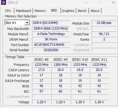 ADATA 32GB DDR4-2666 SO-DIMM メモリ　1枚