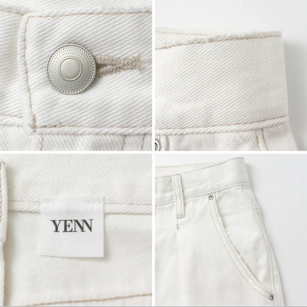 【YENN】イエン　ハイライズ タックワイドデニム WHITE 40