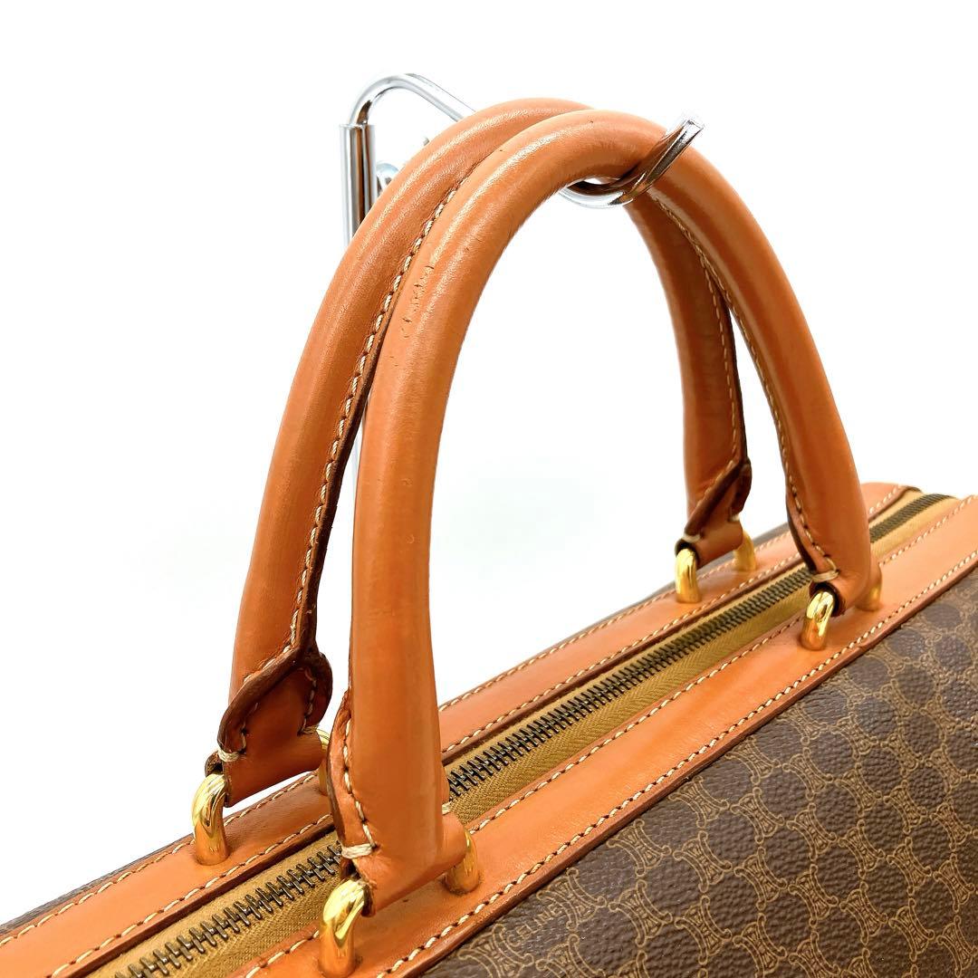 【CELINE】ミニボストンバッグ　マカダム柄　ゴールド金具　PVC ブラウン