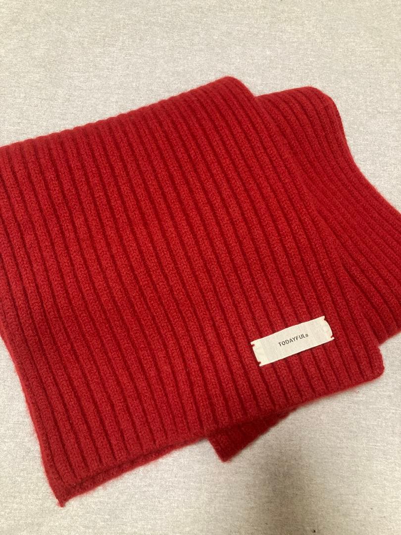 TODAYFUL Rib Knit Muffler/リブニットマフラー レッド