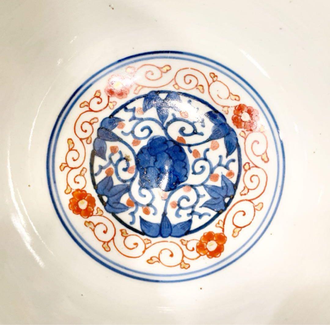 骨董品　古伊万里　染付　赤絵　鳳凰　特大深鉢　有田焼　江戸時代　裏印　印判