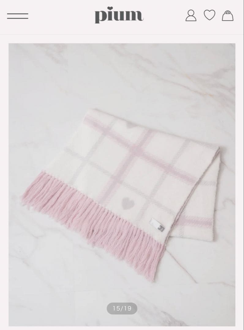 r*♡様 pium ハートチェックマシュマロニットマフラー ホワイト