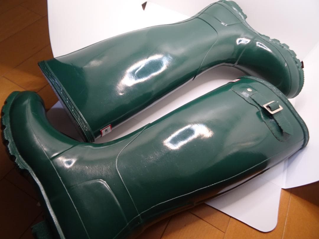 Y*g様 中古美品ハンターHUNTERレディーストールレインブーツグロスグリーン