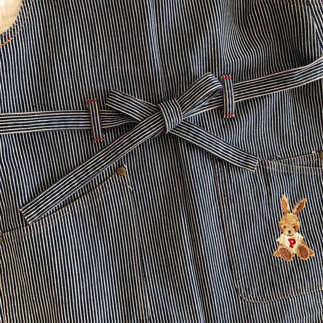 PINK HOUSE うさぎ刺繍 ストライプデニムサロペット巻きスカート