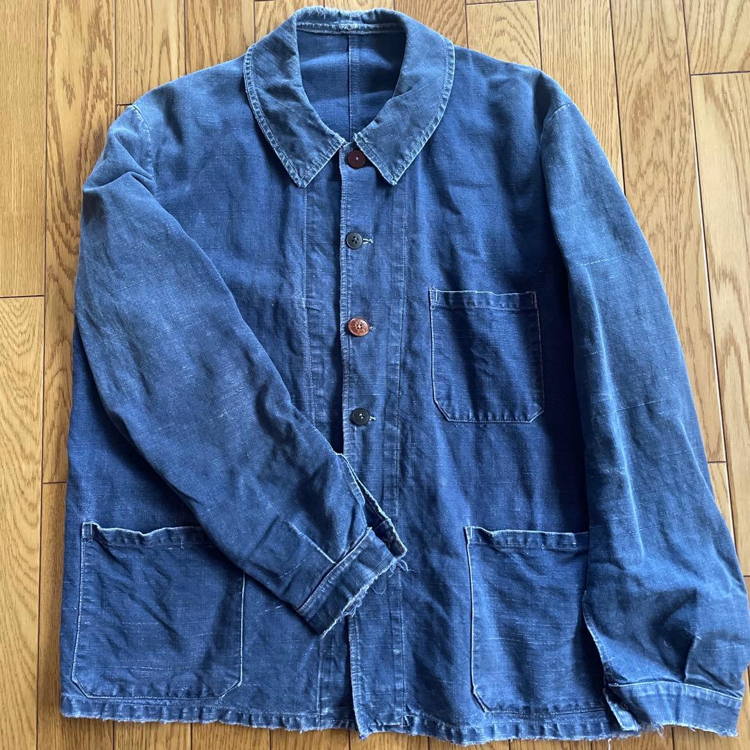 20s〜30s French work indigo Métis コットンリネン