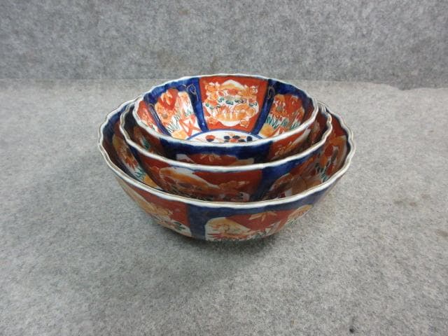 伊万里 色絵 錦手 三つ鉢 [B24006] 花篭手 アンティーク 古玩 古美術