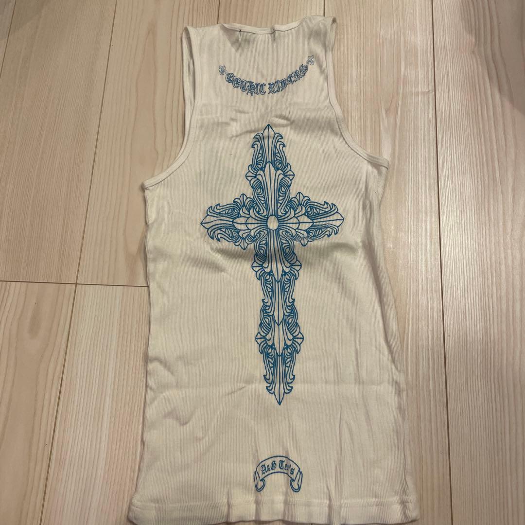 A&G ホワイト 十字架刺繍 ノースリーブタンクトップ M