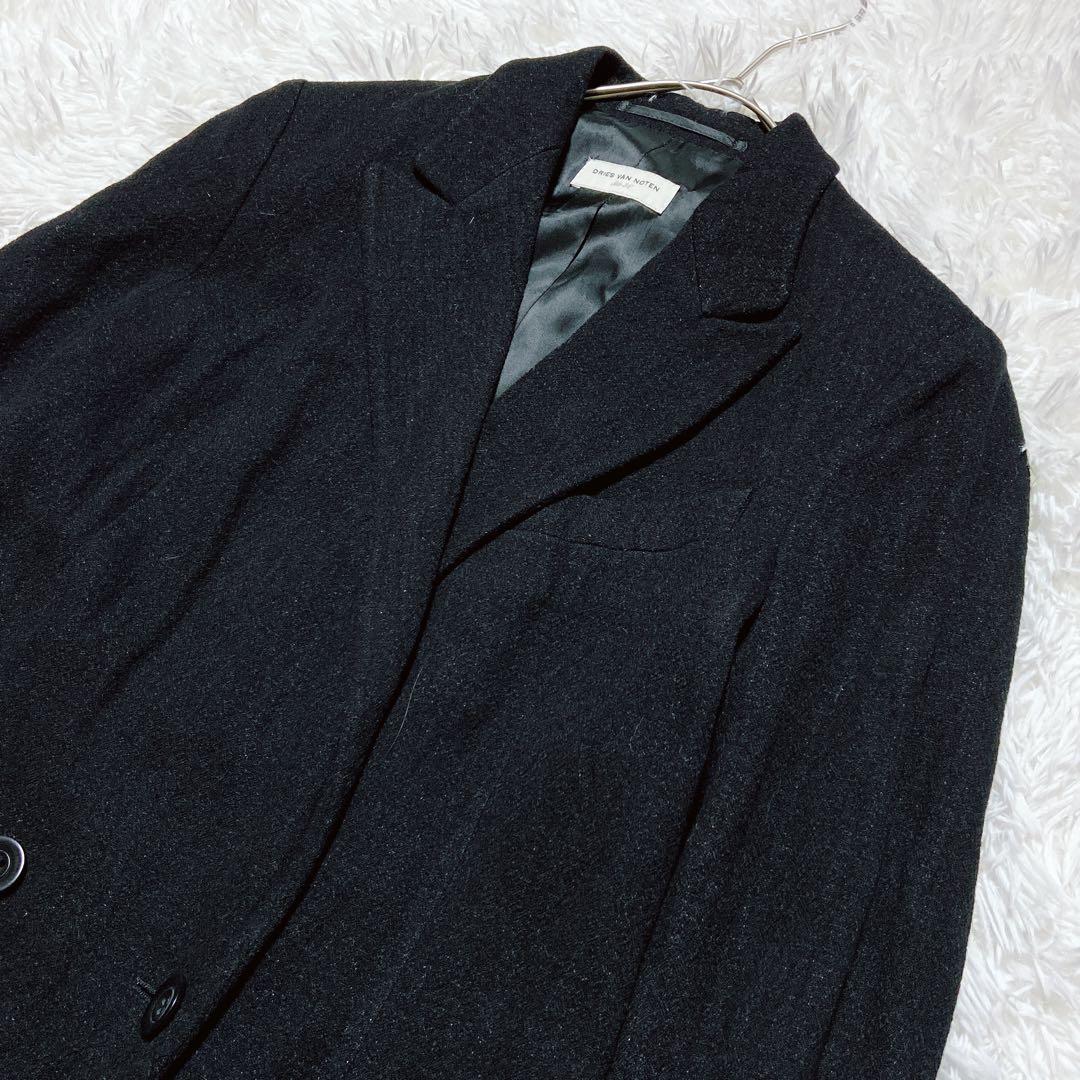 良品⭐️ドリスヴァンノッテン　ロングコート　ダブルブレスト　ラメ加工　ウール混　黒