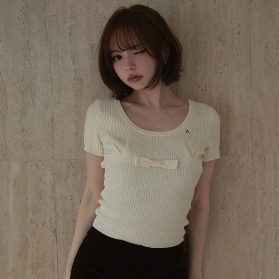 トップス Waffle ribbon tops ivory andmary