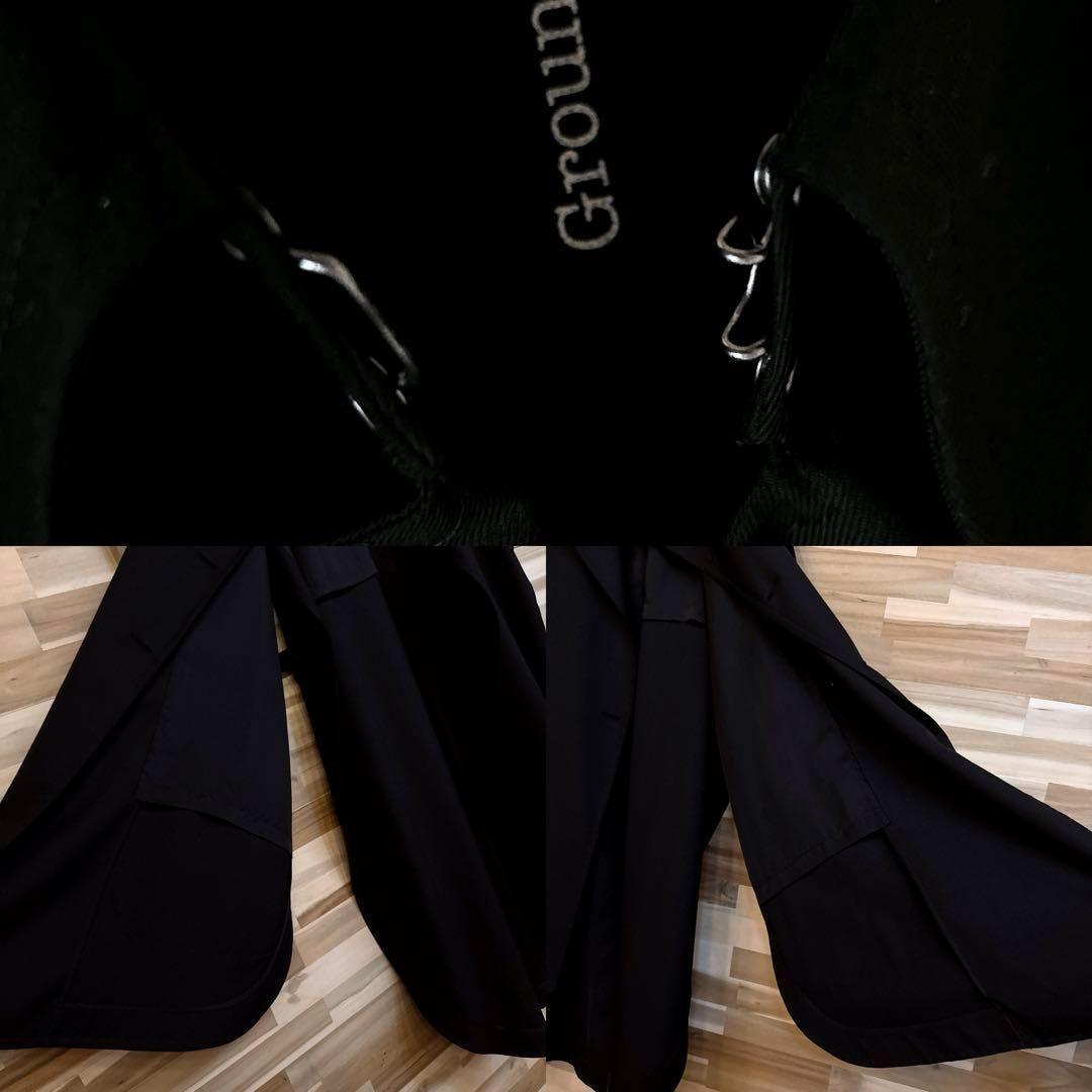 美品/レア【グラウンドワイ】ギャバジン ケープ コート ロング ベスト黒ブラック